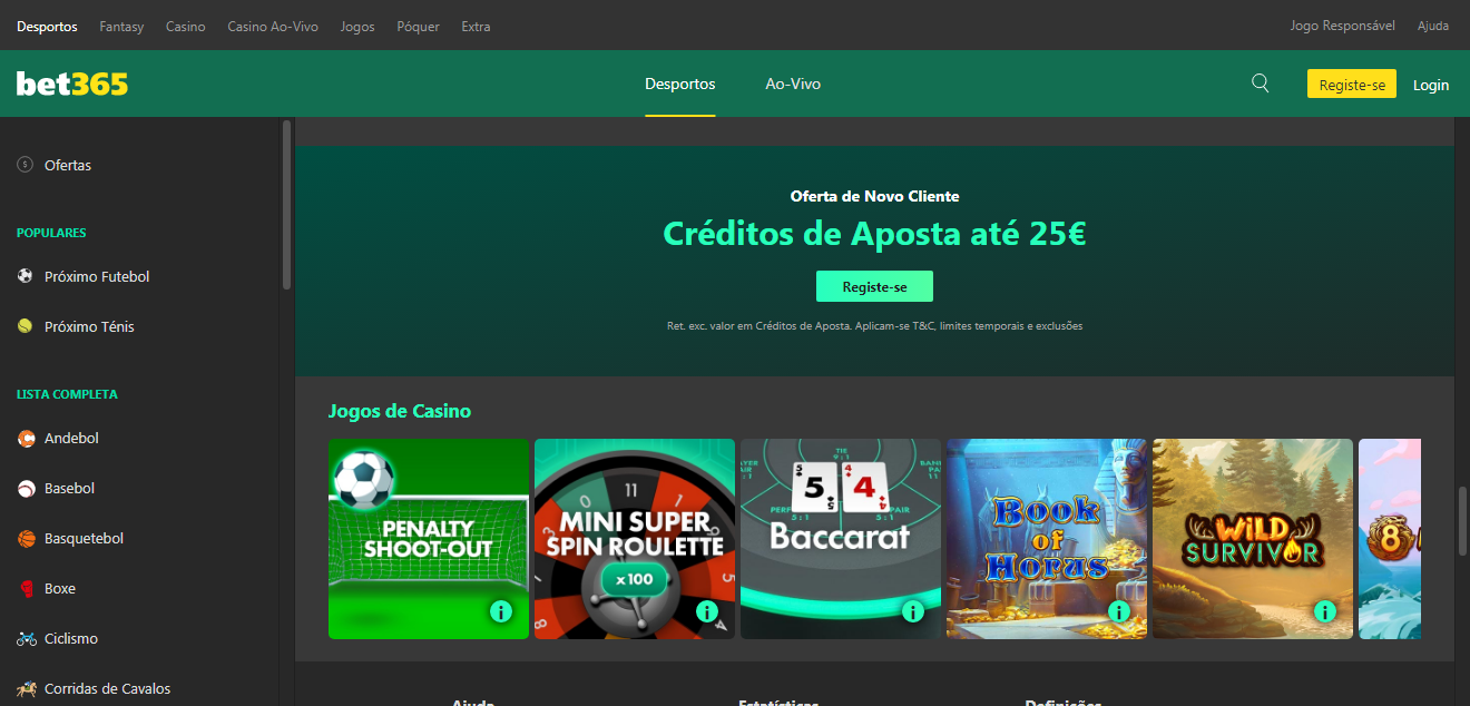 Bônus e promoções Bet365